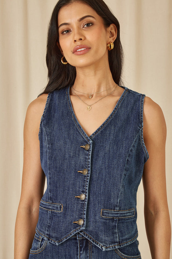 Yumi Blue Denim Stretch Waistcoat - QHA UK