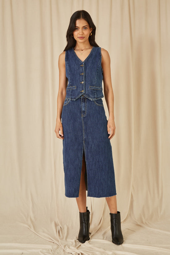 Yumi Blue Denim Stretch Waistcoat - QHA UK
