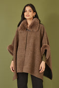 Yumi Brown Cape With Luxe Fur Trim And Lining - QHA UK