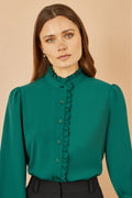 Yumi Green Frill High Neck Shirt - QHA UK