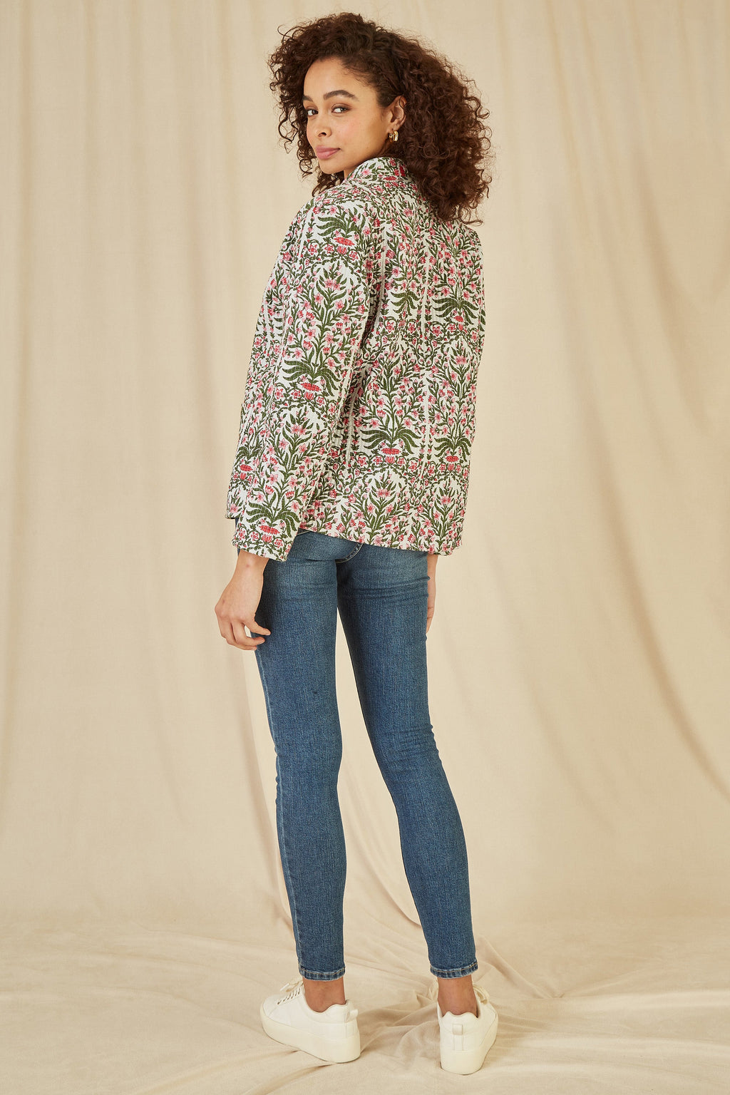Yumi Pink Floral Print Reversible Cotton Quilted Jacket - QHA UK