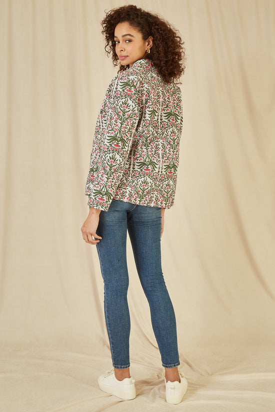 Yumi Pink Floral Print Reversible Cotton Quilted Jacket - QHA UK