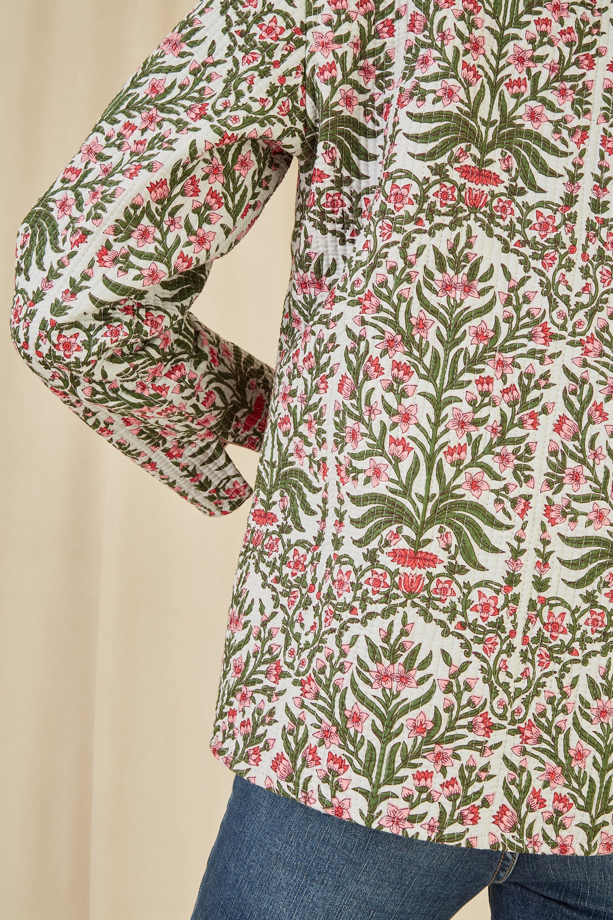 Yumi Pink Floral Print Reversible Cotton Quilted Jacket - QHA UK