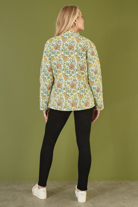 Yumi Yellow Floral Print Reversible Cotton Quilted Jacket - QHA UK