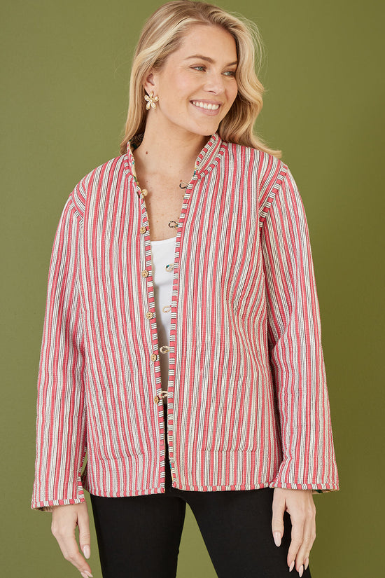 Yumi Stone Floral Print Reversible Cotton Quilted Jacket - QHA UK