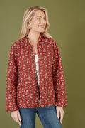 Yumi Red Floral Print Reversible Cotton Quilted Jacket - QHA UK