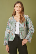 Yumi Grey Animal Print Reversible Cotton Cropped Quilted Jacket - QHA UK
