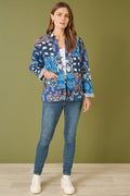 Yumi Blue Indian Patchwork Print Reversible Cotton Quilted Jacket - QHA UK