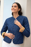 Yumi Blue Chambray Quilted Jacket With Reversible Floral Lining - QHA UK