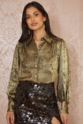 Yumi Gold Metallic Relaxed Balloon Sleeve Shirt - QHA UK