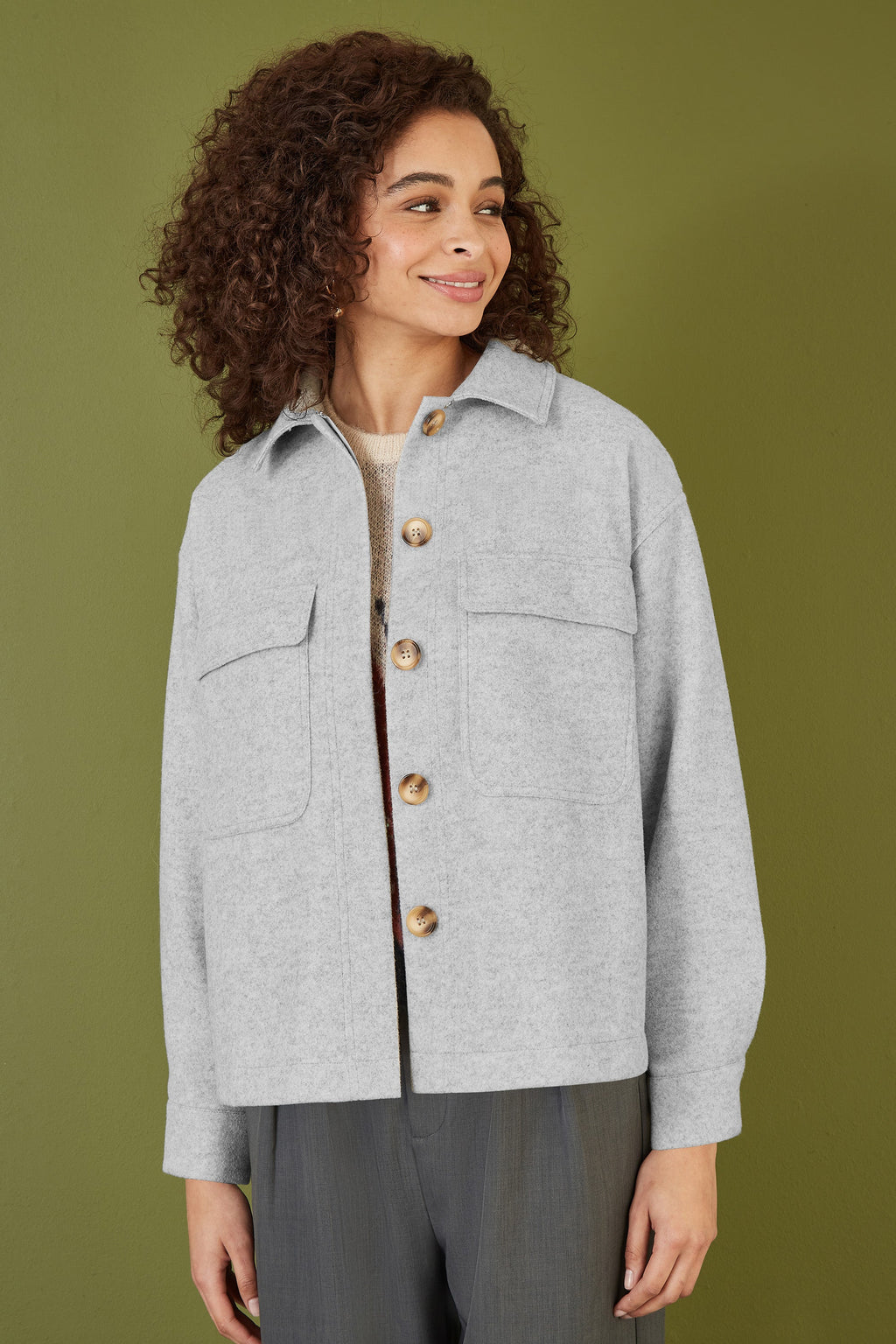 Yumi Grey Woven Shacket With Oversize Pockets - QHA UK