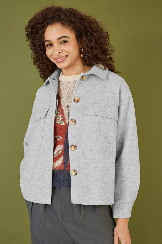 Yumi Grey Woven Shacket With Oversize Pockets - QHA UK
