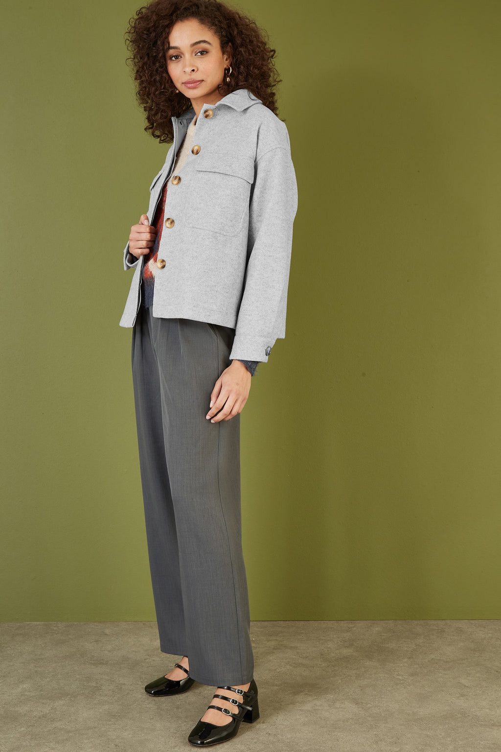 Yumi Grey Woven Shacket With Oversize Pockets - QHA UK