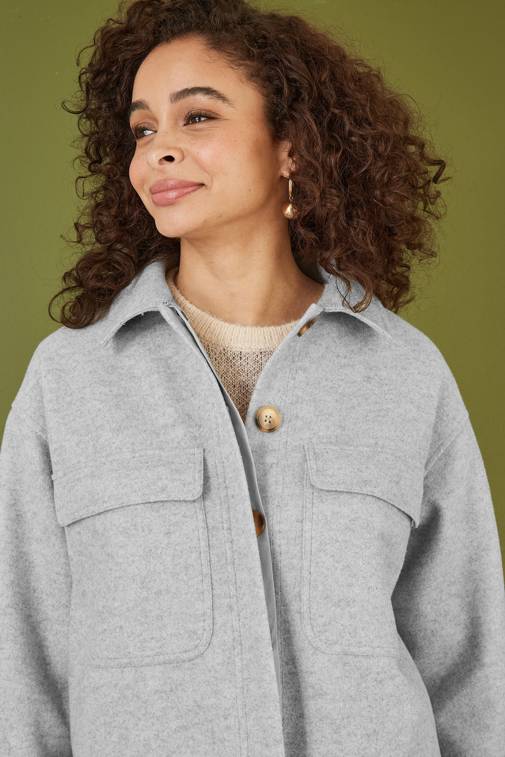 Yumi Grey Woven Shacket With Oversize Pockets - QHA UK