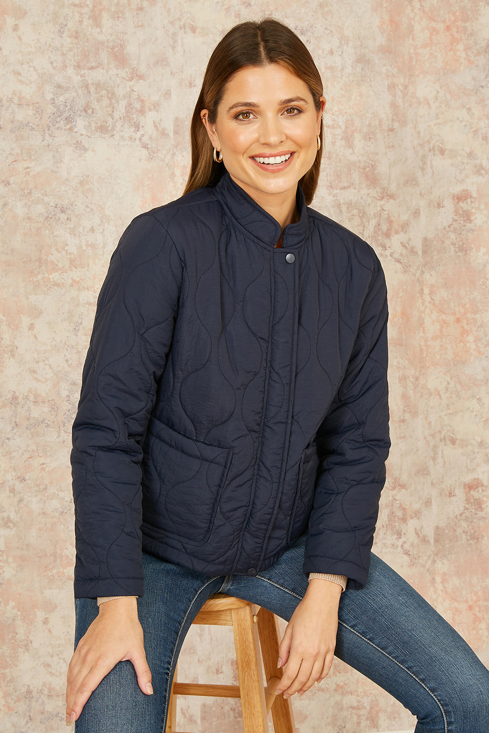 Yumi Navy Short Quilted Jacket - QHA UK