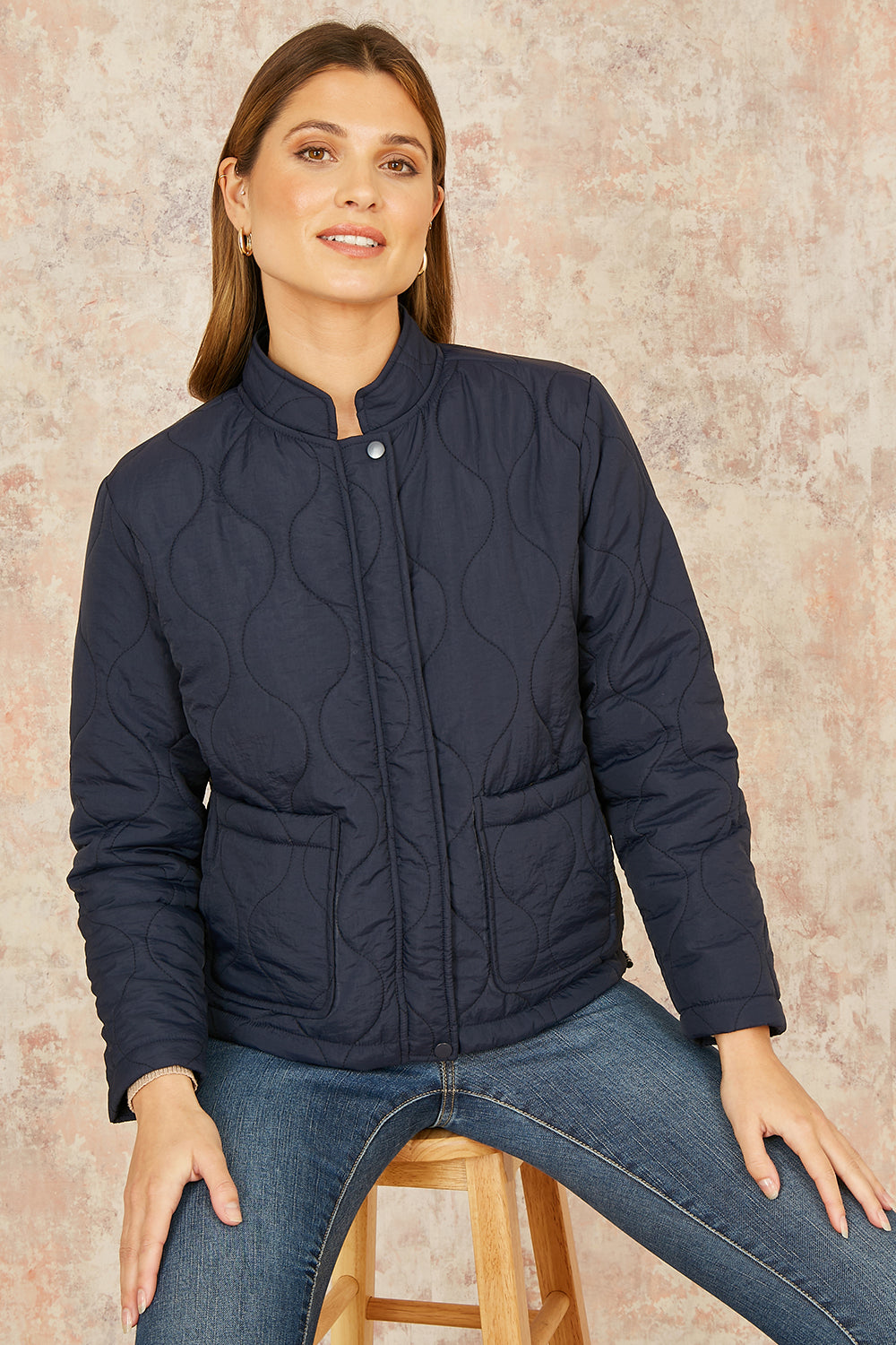 Yumi Navy Short Quilted Jacket - QHA UK