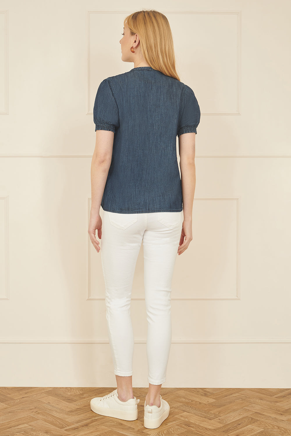 Yumi Blue Chambray Pleated Denim Shirt - QHA UK