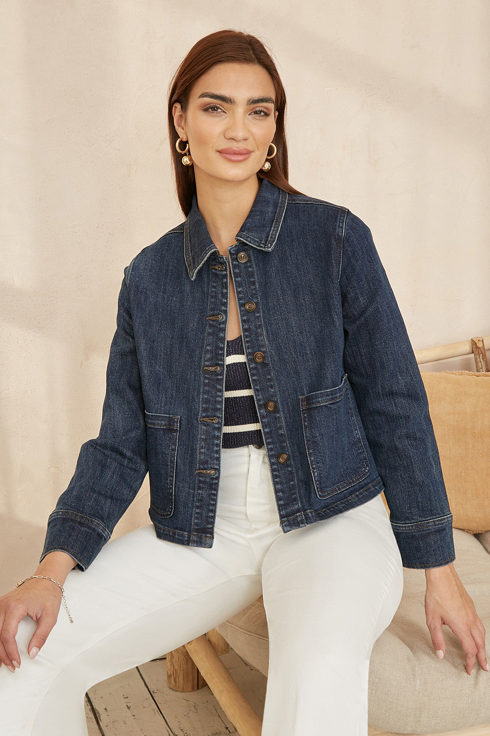 Yumi Blue Denim Jacket With Patch Pockets - QHA UK