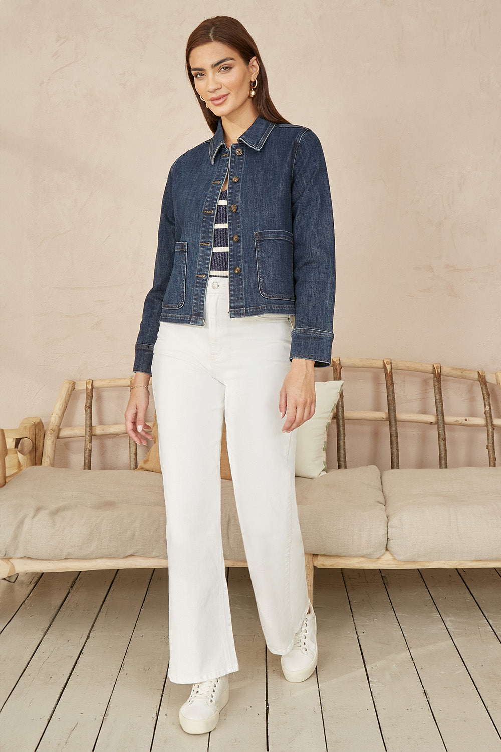 Yumi Blue Denim Jacket With Patch Pockets - QHA UK