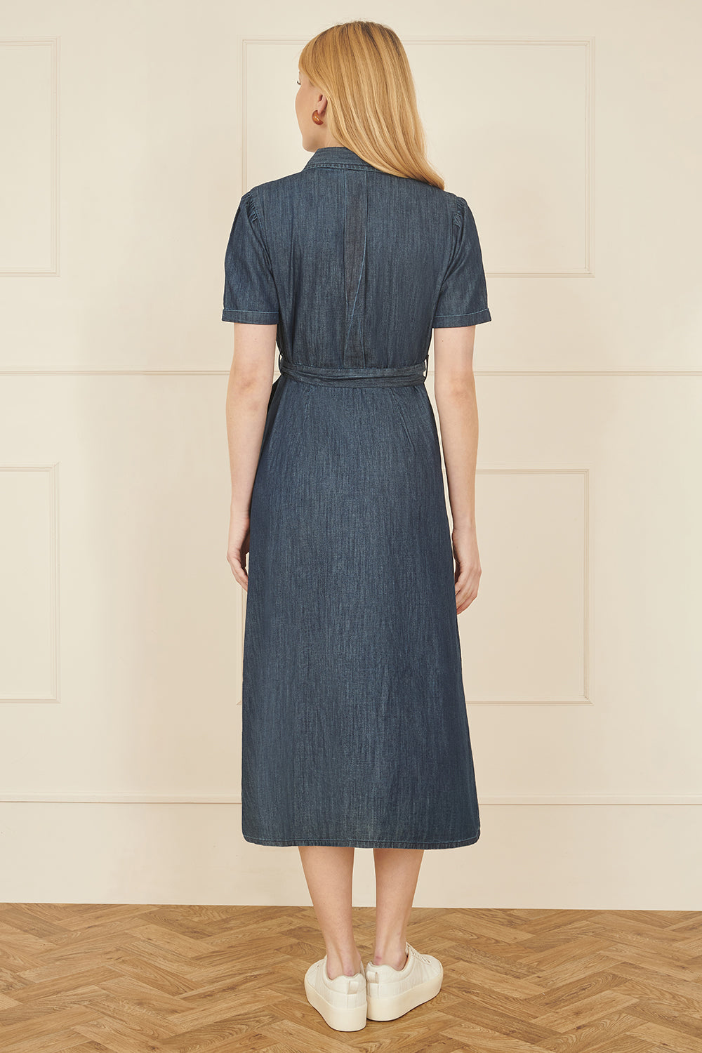 Yumi Blue Chambray Utility Midi Denim Shirt Dress - QHA UK