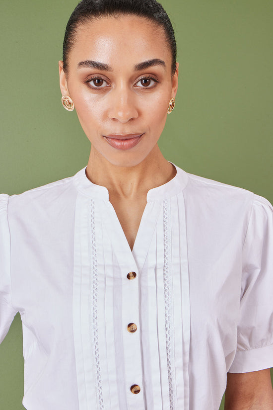 Yumi White Cotton Pleated short Sleeve Shirt - QHA UK