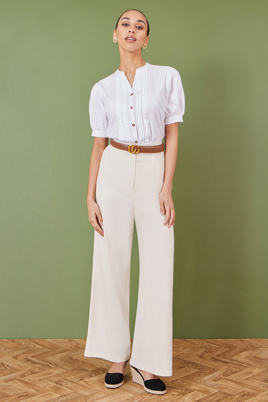 Yumi White Cotton Pleated short Sleeve Shirt - QHA UK