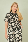 Yumi Black Cotton Splash Print Relaxed Fit Shirt - QHA UK