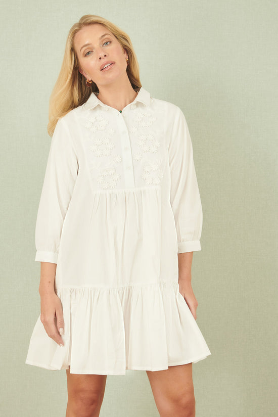 Yumi White Cotton Flower Tunic Dress - QHA UK