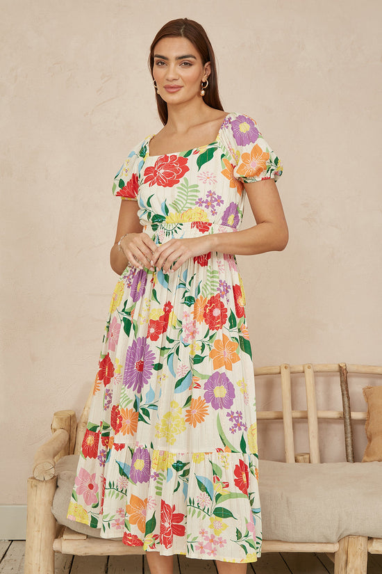 Yumi White Big Floral Midi Dress - QHA UK