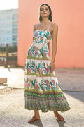Yumi White Floral Block Print Tiered Maxi Sun Dress - QHA UK