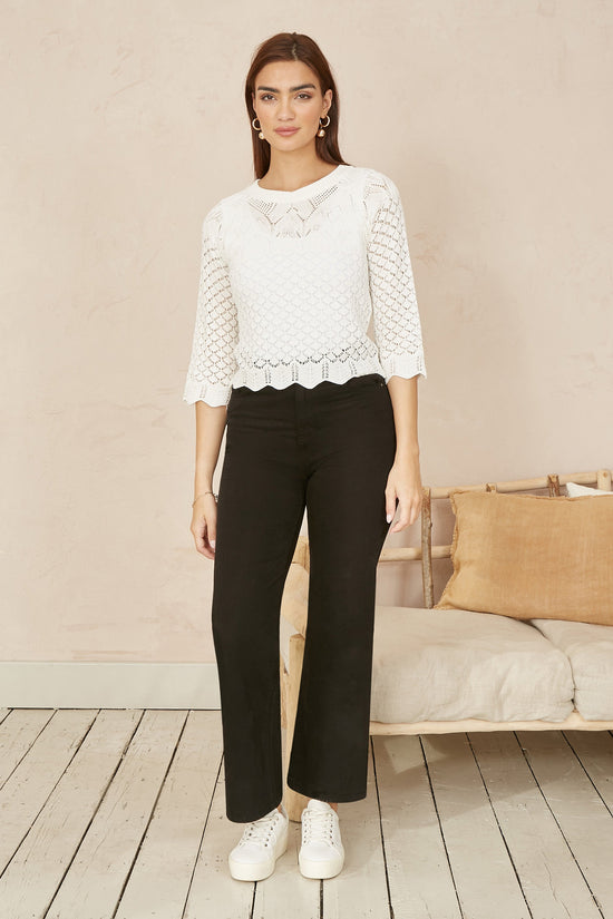 Yumi Ivory Crochet Knitted Top With Scallop Edge - QHA UK