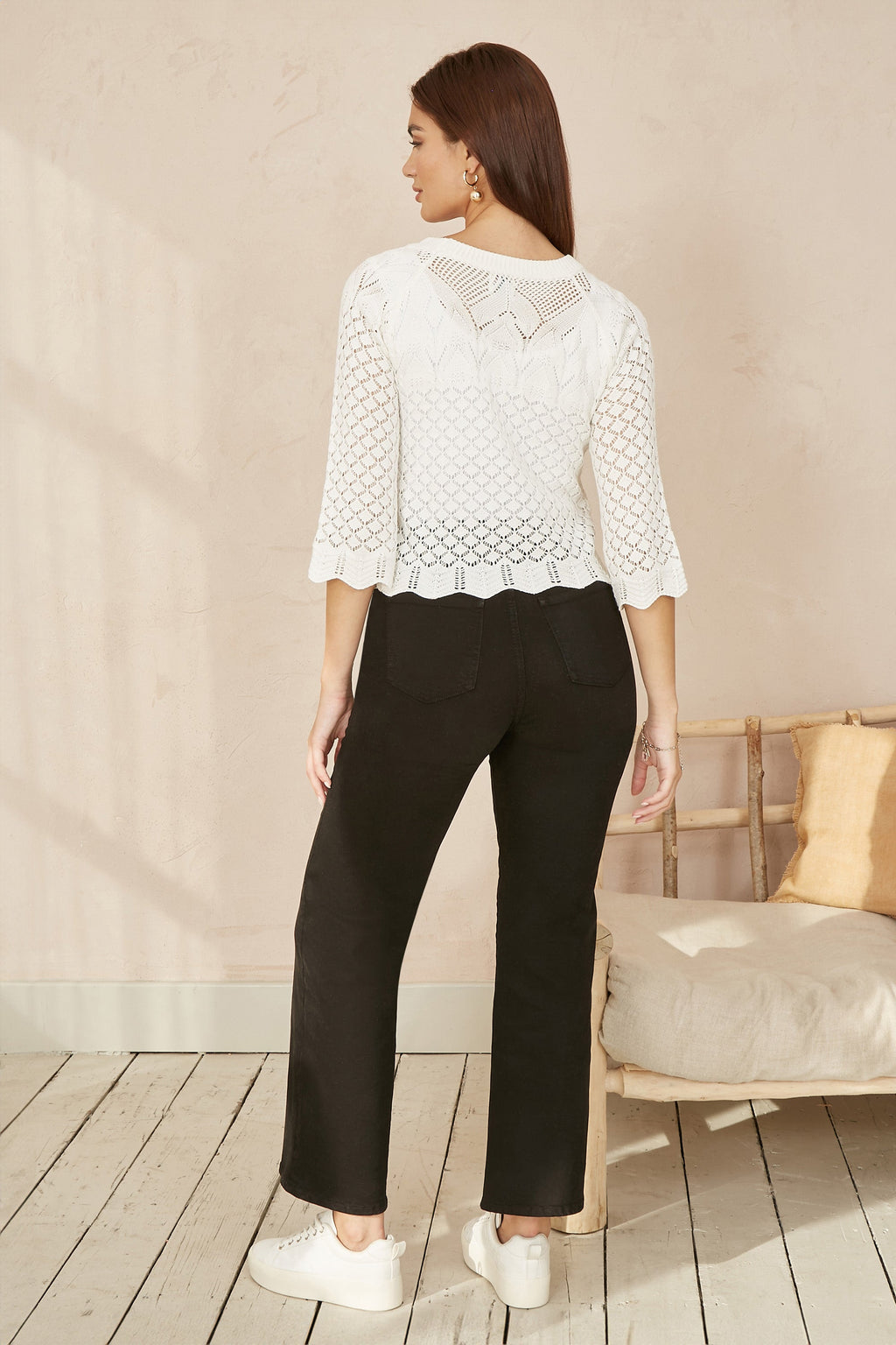 Yumi Ivory Crochet Knitted Top With Scallop Edge