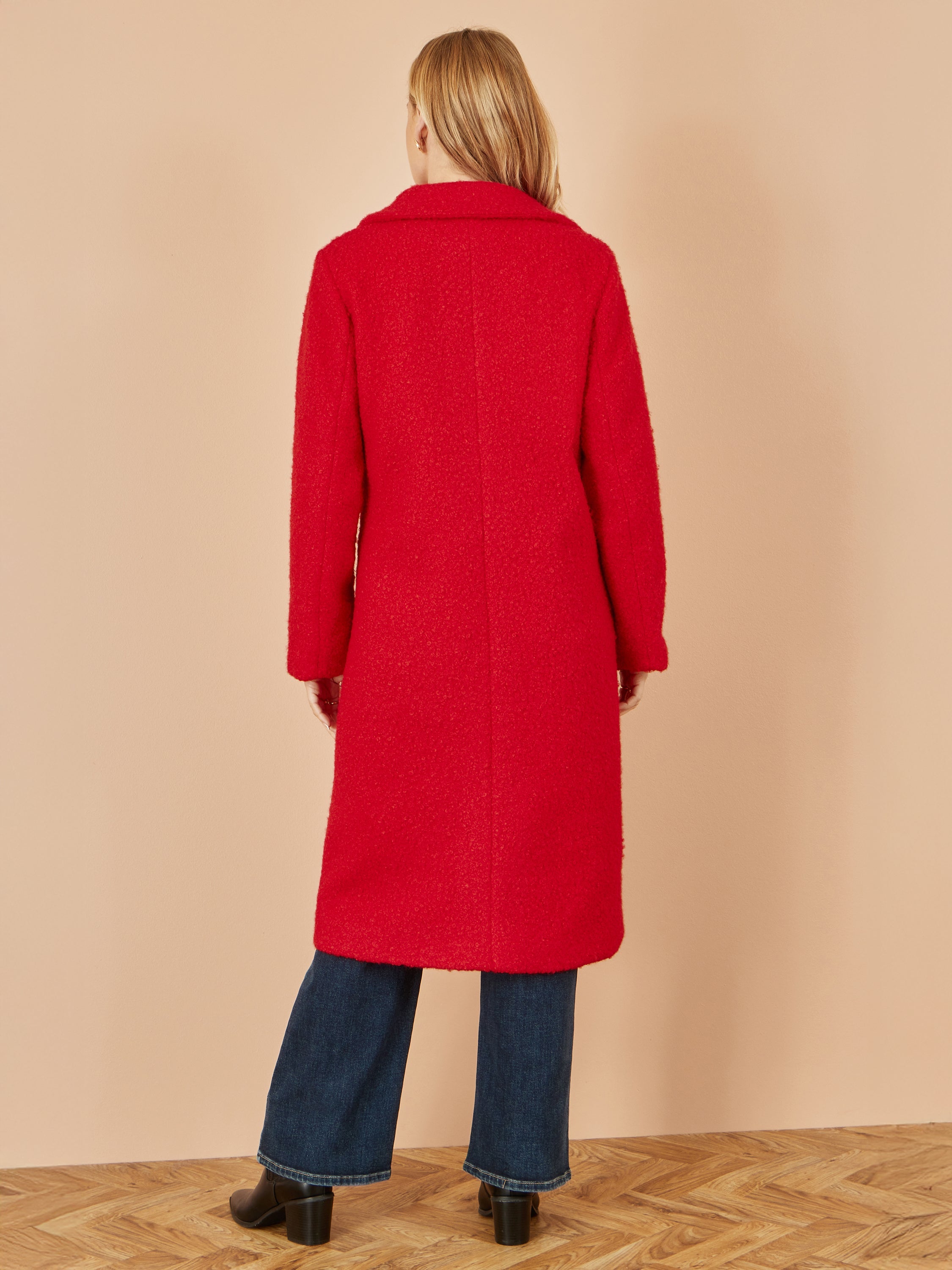 Yumi Red Boucle Long Line Coat - QHA UK