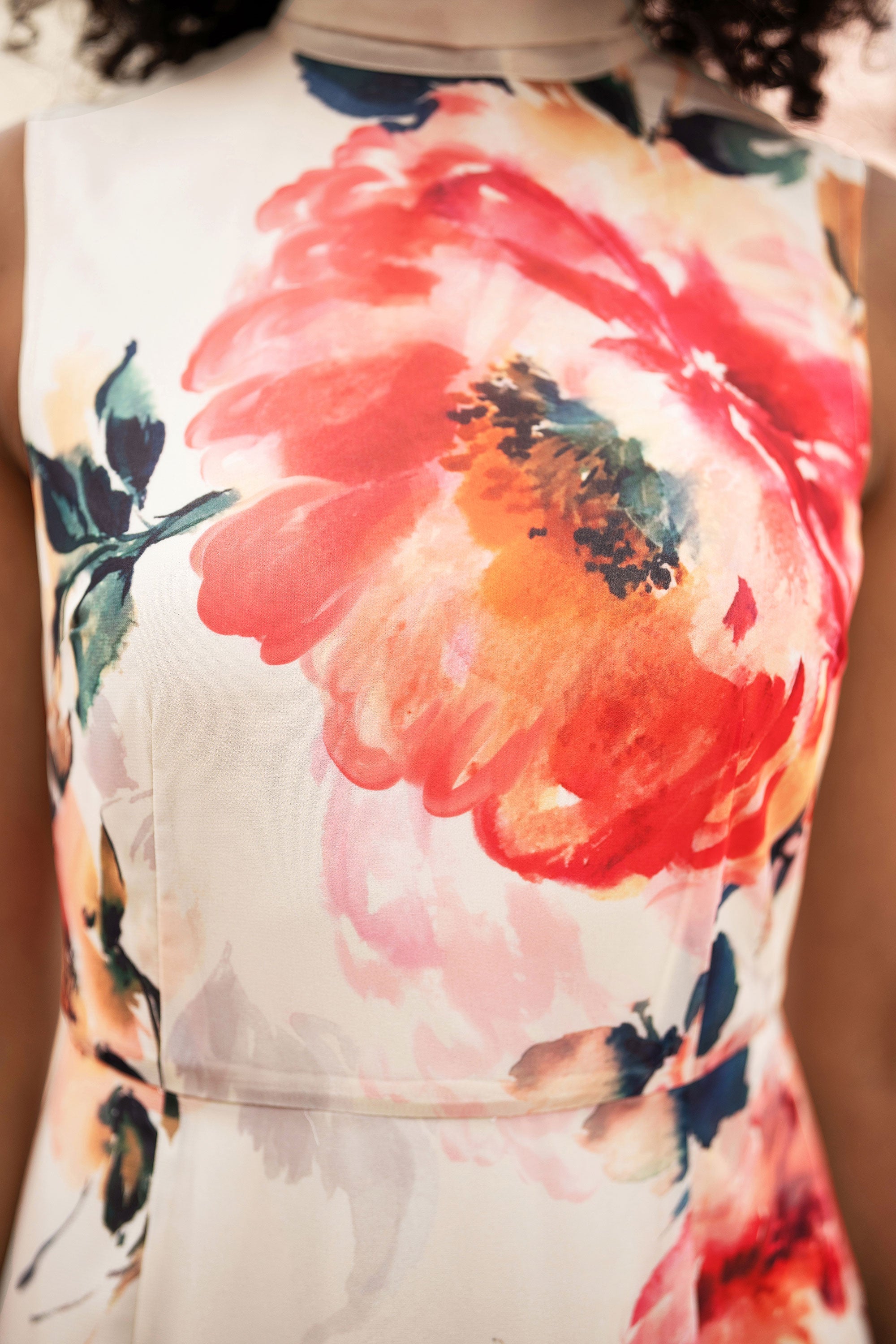 Yumi Ivory Flower Halter Neck Maxi Dress - QHA UK