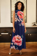 Yumi Navy Flower Halter Neck Maxi Dress - QHA UK