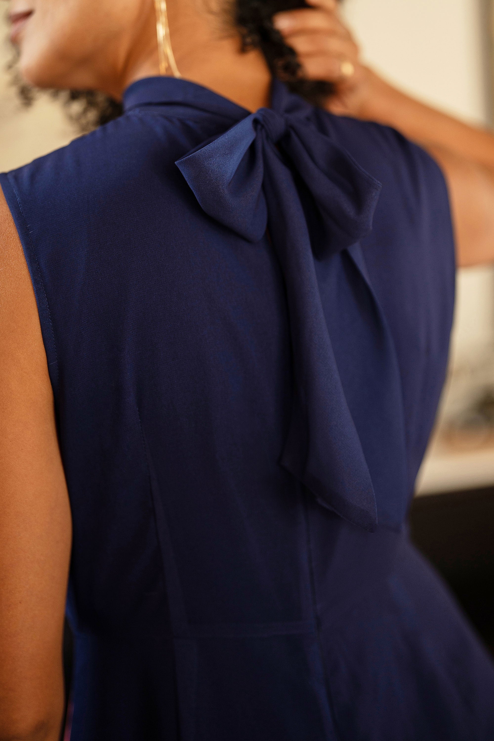 Yumi Navy Flower Halter Neck Maxi Dress