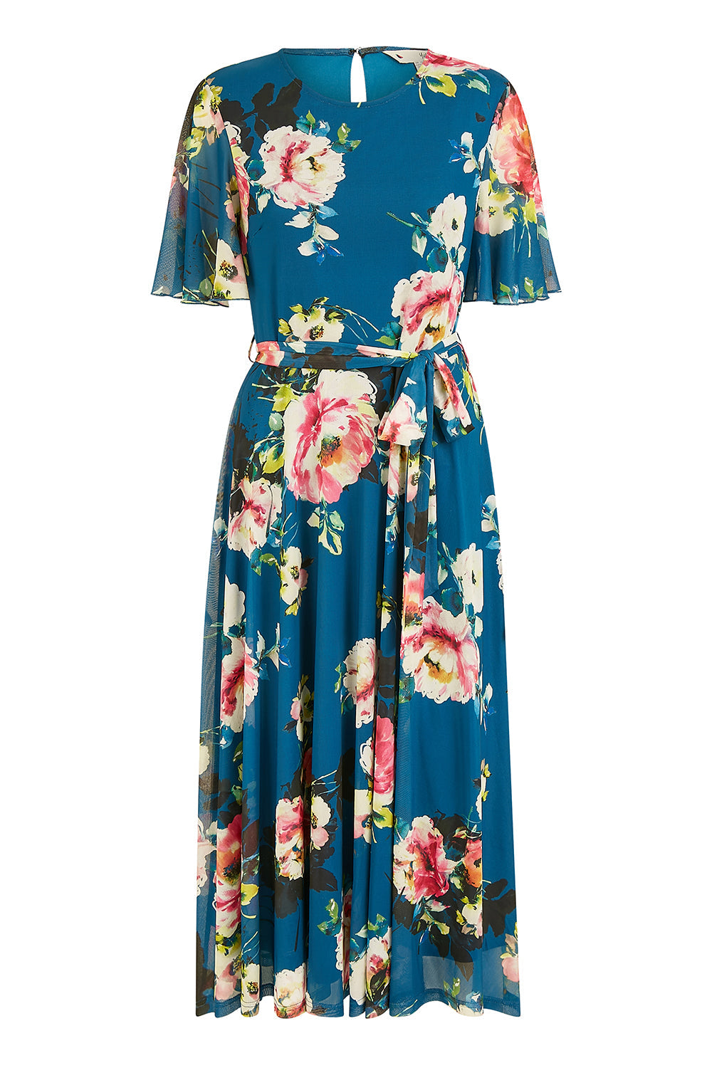 Yumi Green Mesh Floral Midi Dress With Angel Sleeves - QHA UK