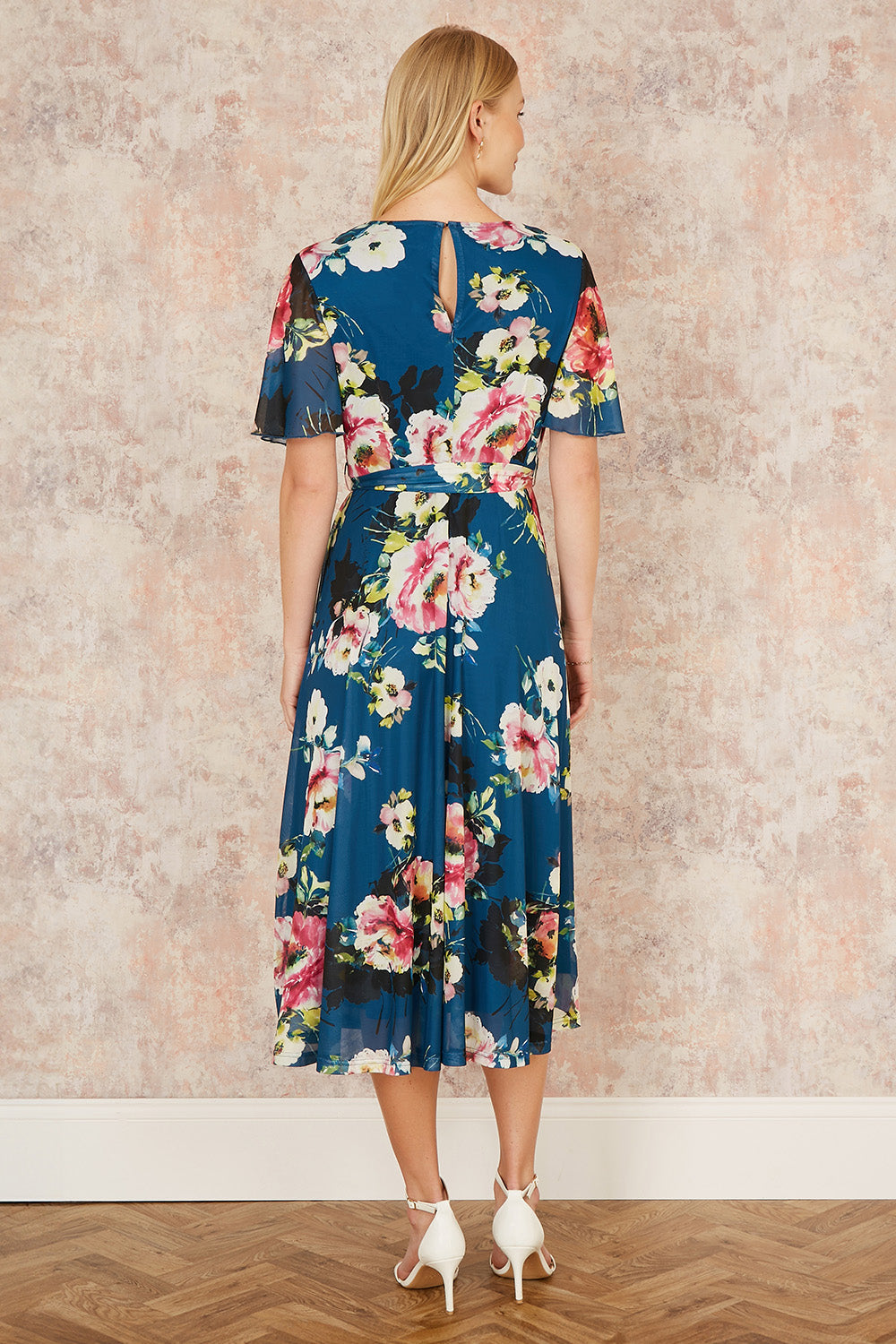 Yumi Green Mesh Floral Midi Dress With Angel Sleeves - QHA UK