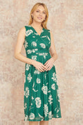 Yumi Green Floral Print Stretch Mesh Dress With Pockets - QHA UK