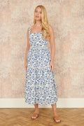 Yumi Blue Floral Broderie Anglaise Midi Sun Dress - QHA UK