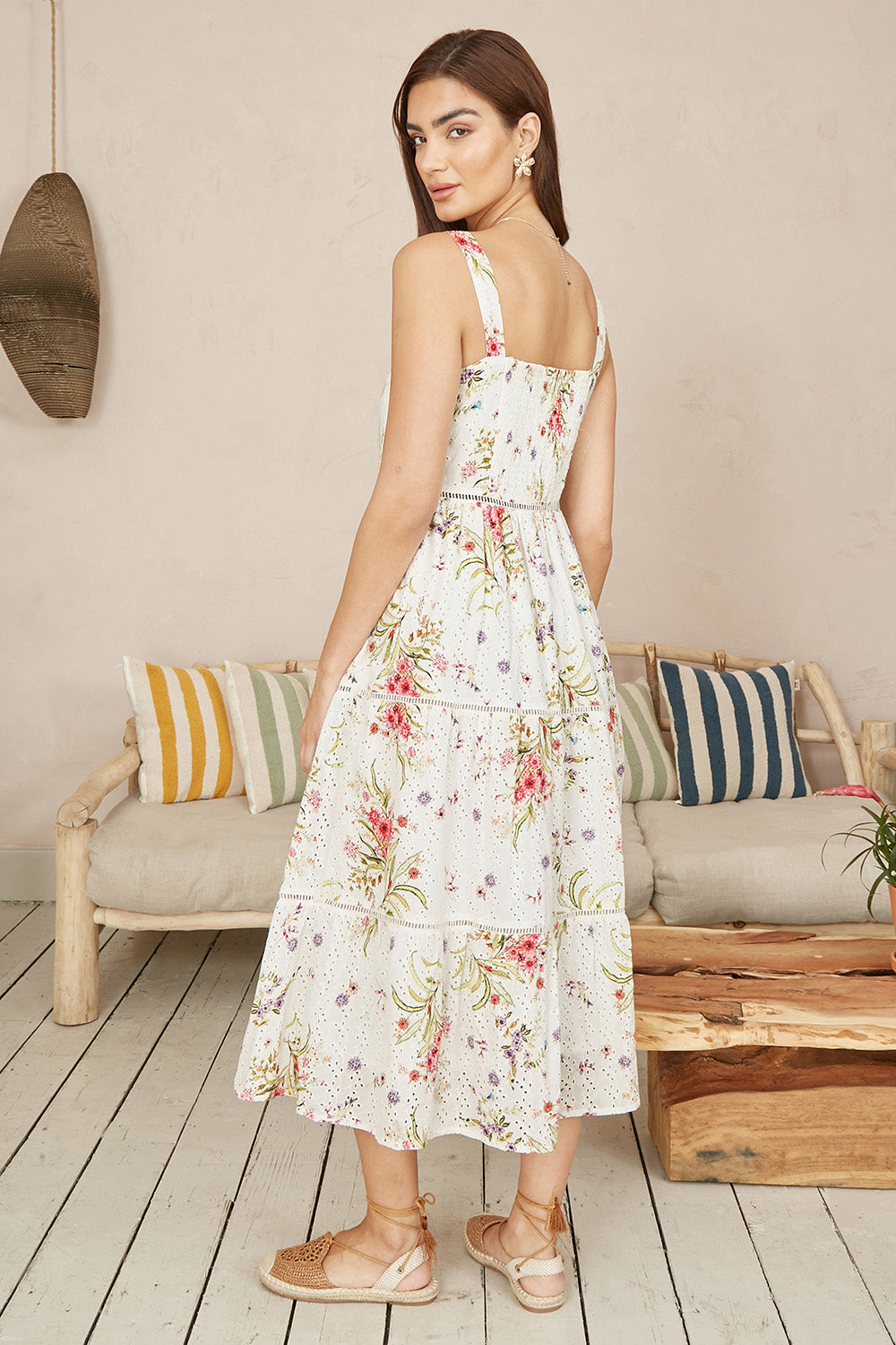 Yumi White Floral Broderie Anglaise Midi Sun Dress - QHA UK