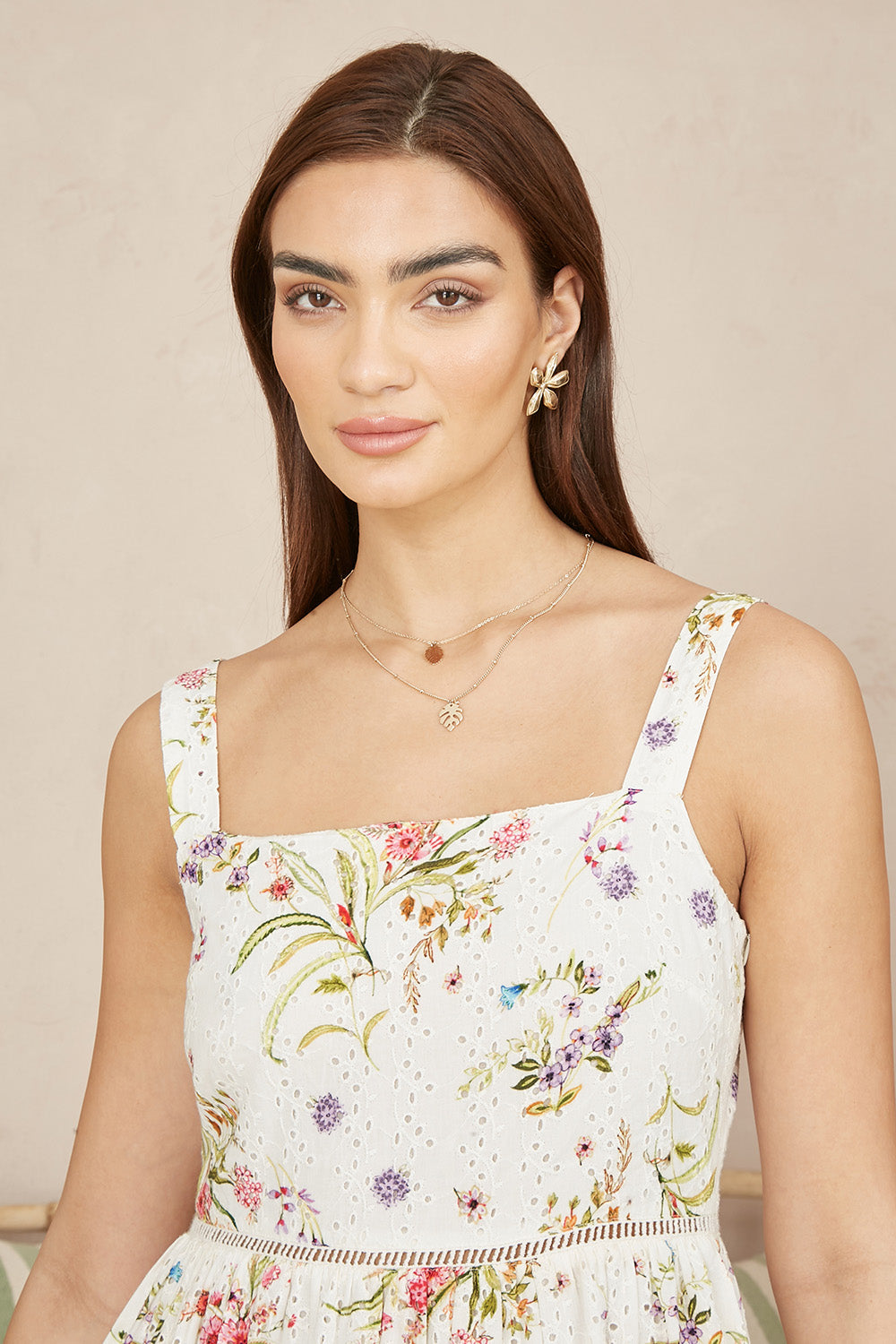 Yumi White Floral Broderie Anglaise Midi Sun Dress - QHA UK