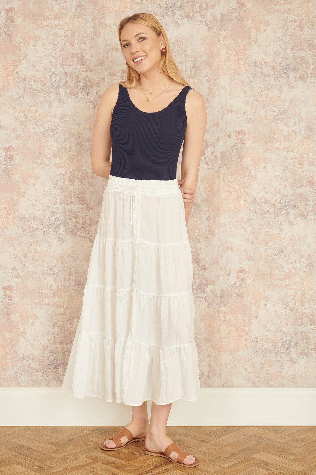 Yumi White Midi Boho Skirt - QHA UK