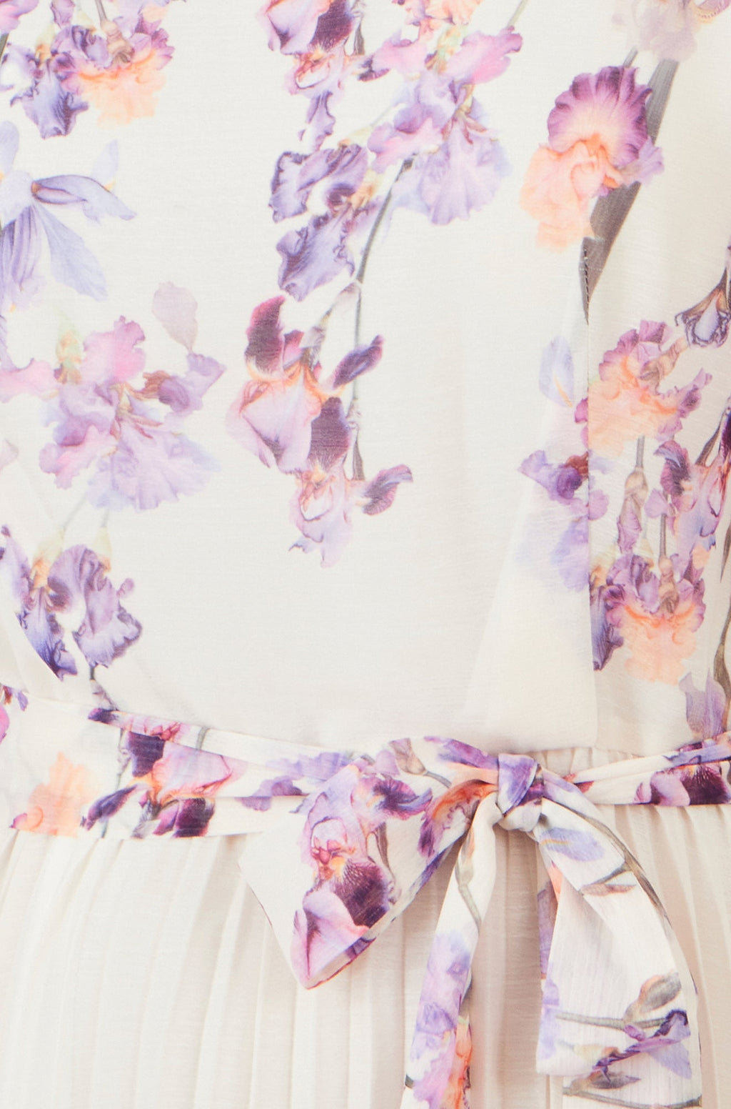 Yumi Ivory Floral Mirror Pleated Midi Dress