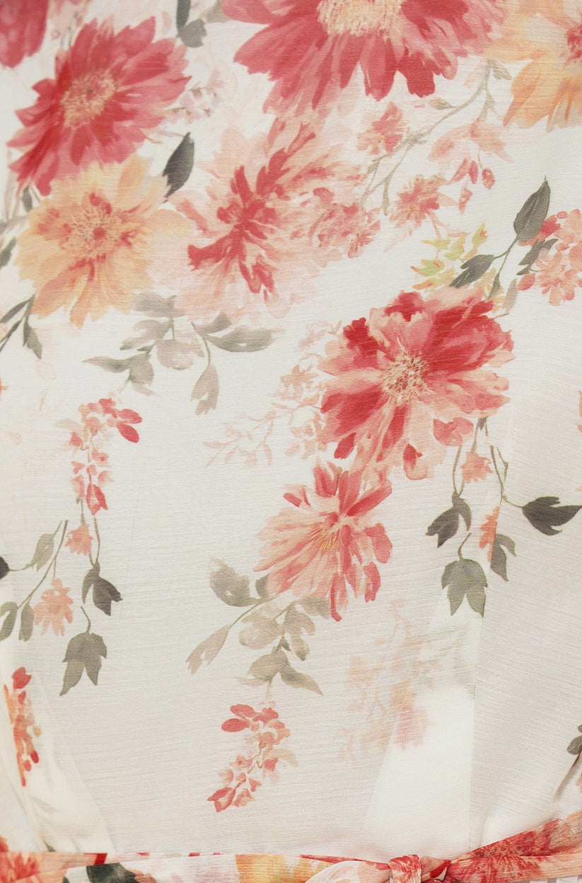 Yumi White Mirror Floral Design Pleated Midi Dress - QHA UK