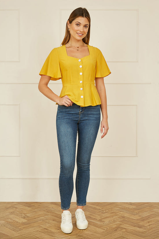 Yumi Yellow Button Up Top - QHA UK