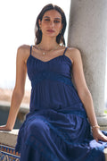 Yumi Navy Lace Tiered Strappy Maxi Dress - QHA UK