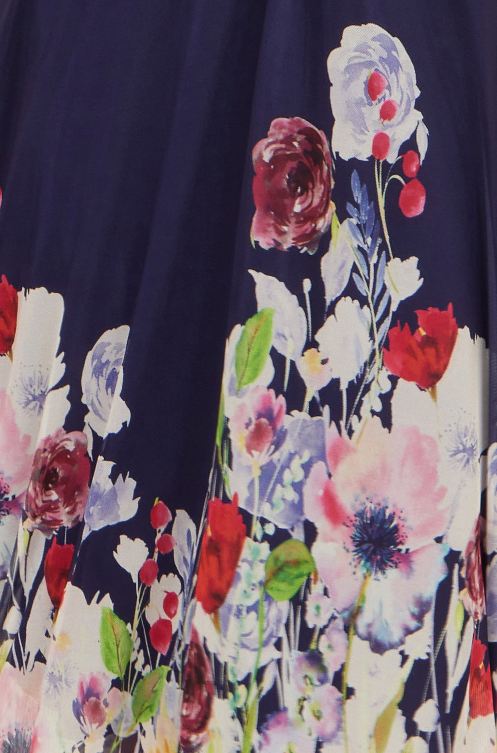 Yumi Navy Mesh Wrap Midi Dress With Floral Hem Border - QHA UK