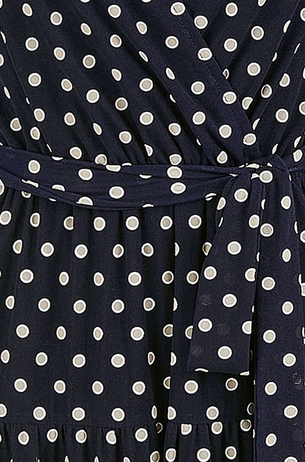 Yumi Navy Dot Print Mesh Stretch Midi Skater Dress - QHA UK