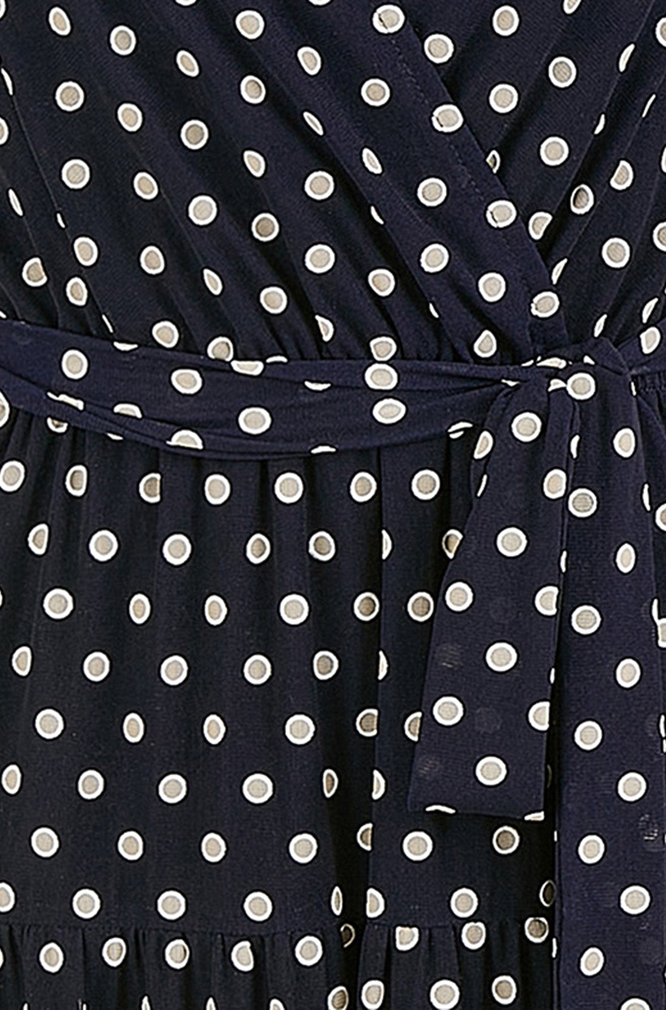 Yumi Navy Dot Print Mesh Stretch Midi Skater Dress - QHA UK